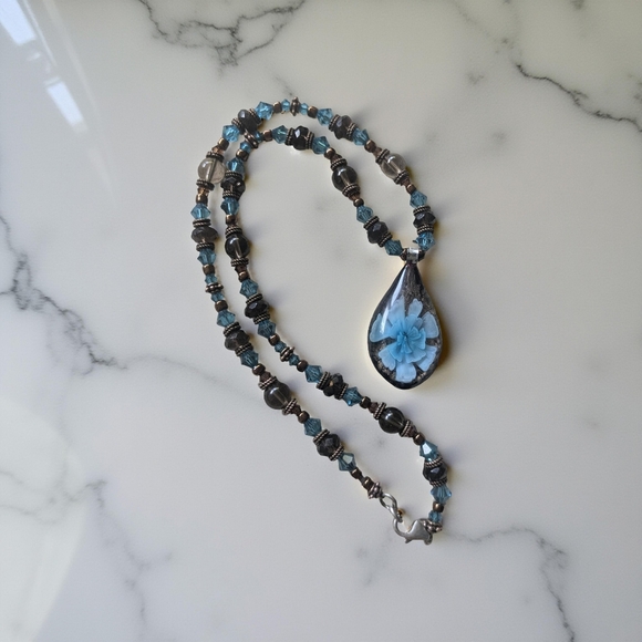 Blown glass beaded necklace with 925 clasp - Picture 1 of 2